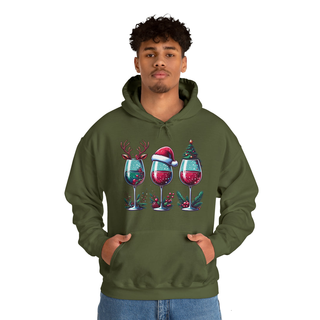 Wine Christmas Spirit Glasses Unisex Hoodie - Wave Fusions