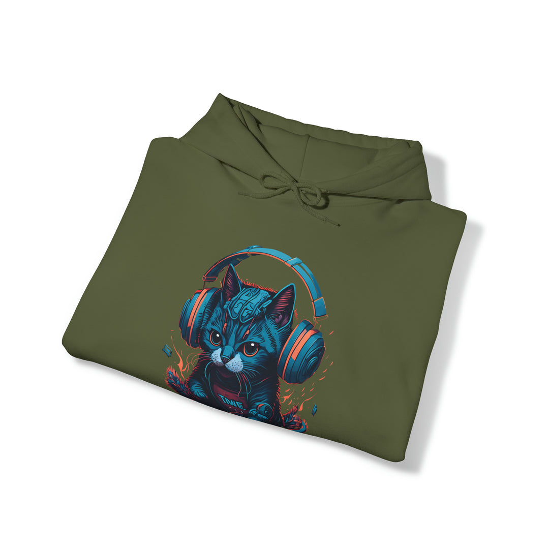 Cat with headset Unisex Hooded Sweatshirt - Wave Fusions