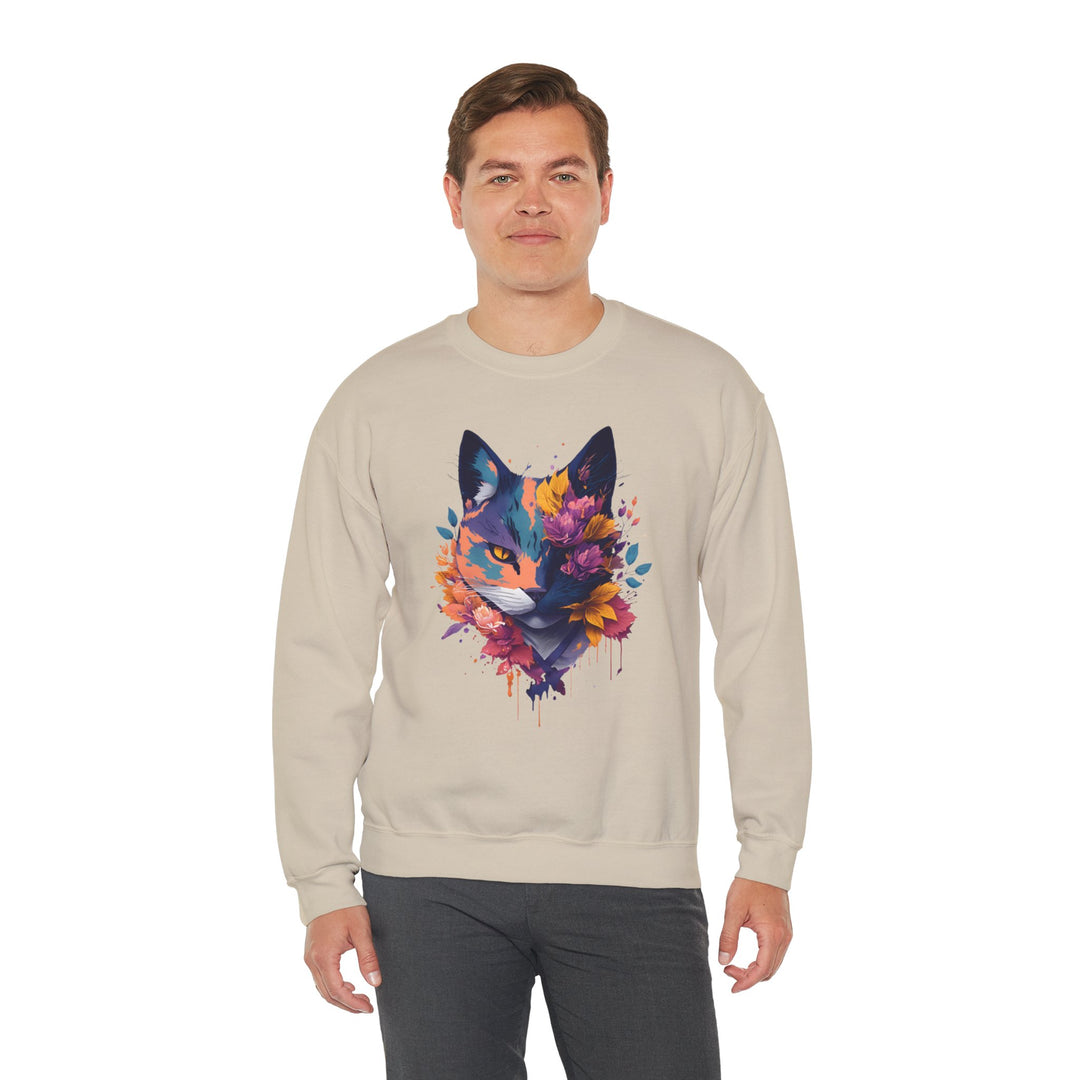 Floral Feline Grace Blossom Kitty Sweatshirt - Artistic Cat Flair