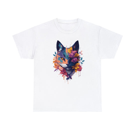 Floral Feline Grace Blossom Kitty T-shirt - Artistic Cat Flair