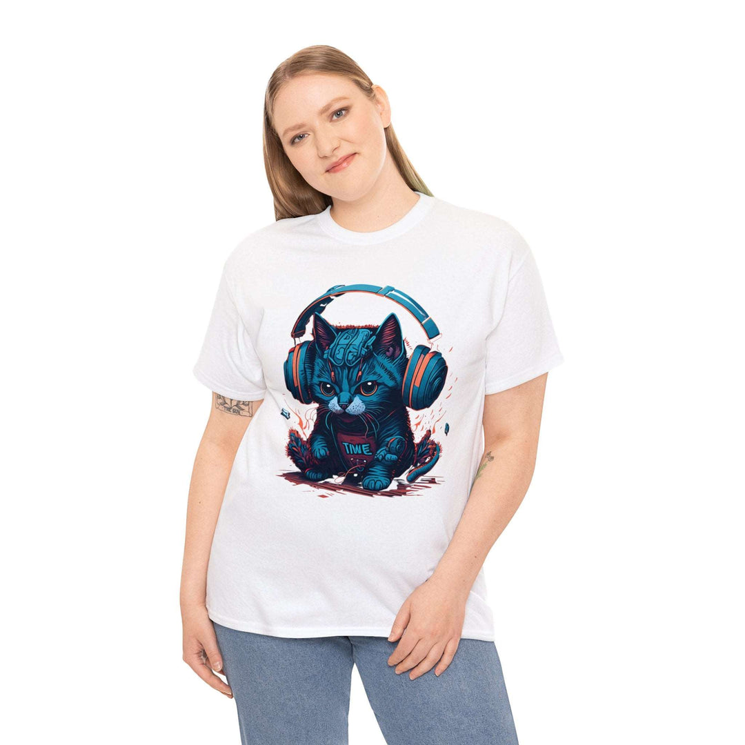 Cat With Headset Unisex Heavy Cotton Tee