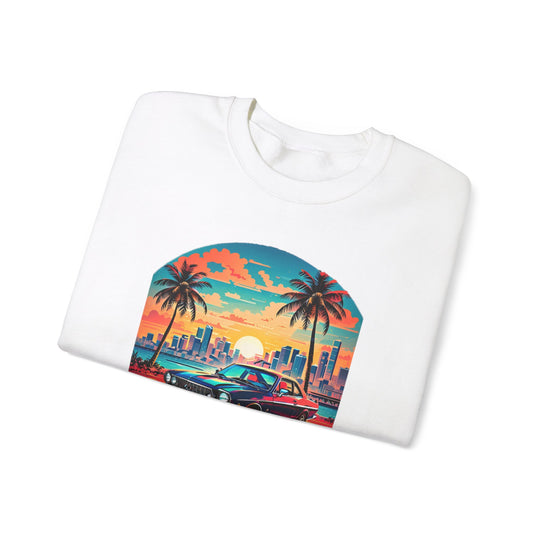 Cityscape Sunburst Car Sweatshirt - Vintage City Fashion