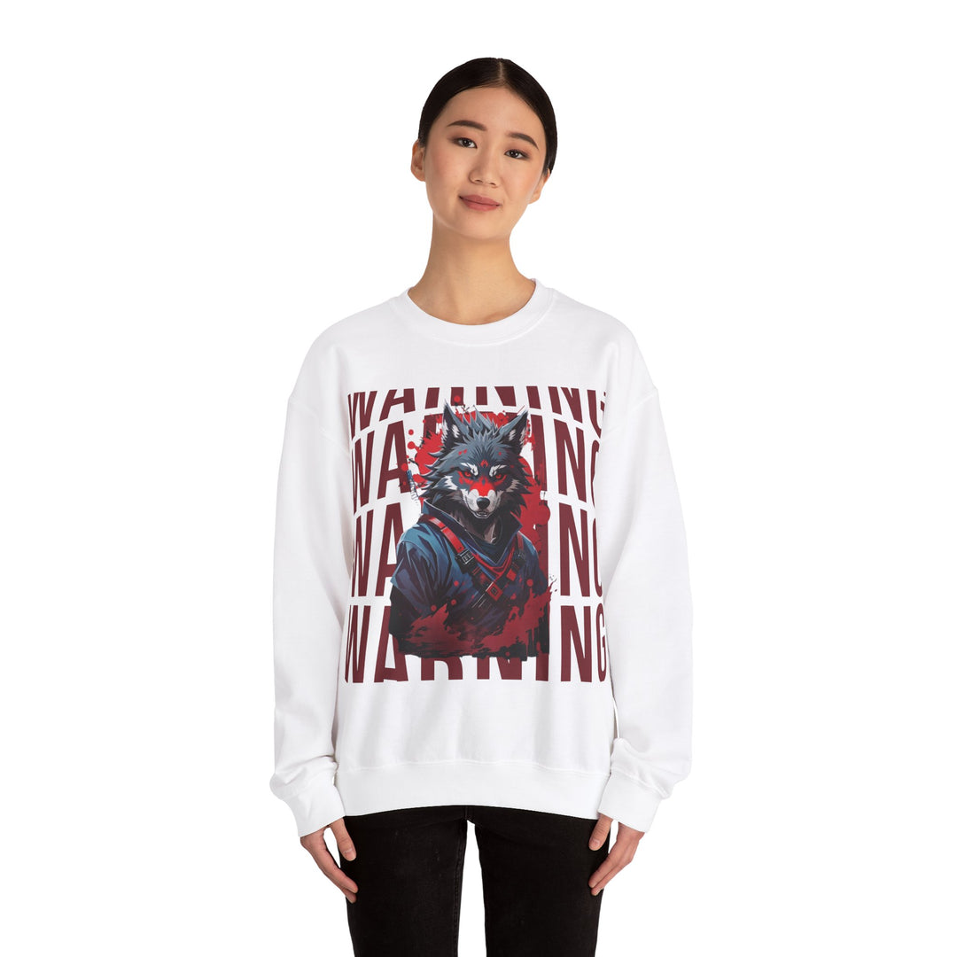 Warning! Warrior Wolf Sweatshirt - Majestic Wolf