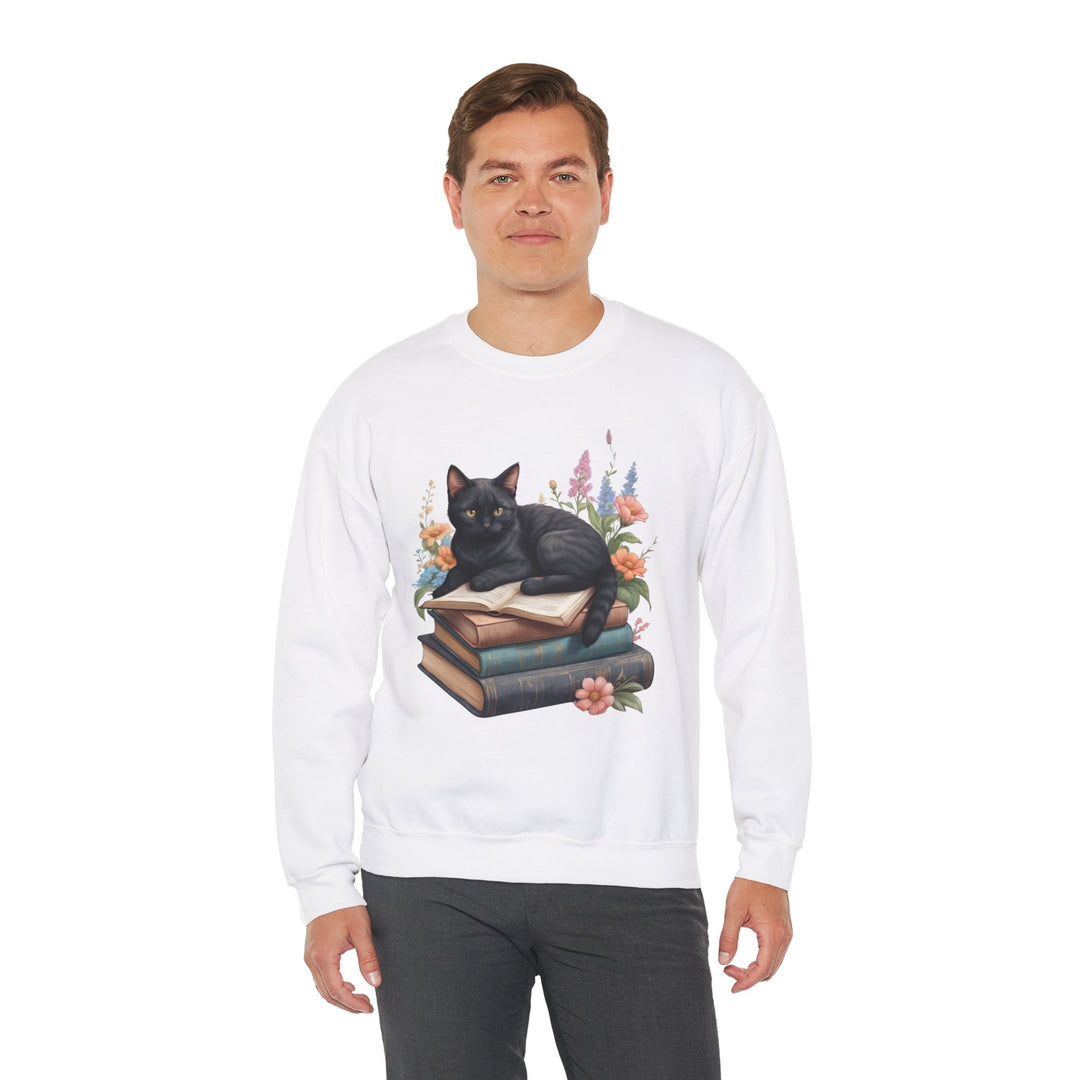 Floral Feline Scholar Book Cat  Sweatshirt