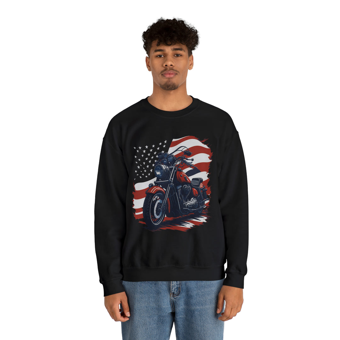 USA Flag Vintage Bike Unisex Heavy Blend Crewneck Sweatshirt - Wave Fusions