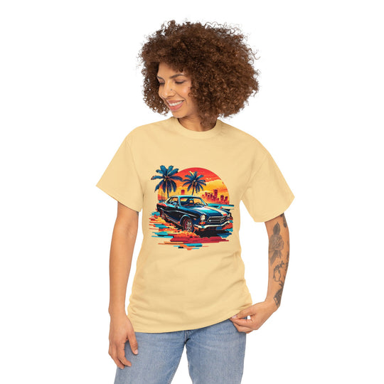 Classic Car Beach Sunset T-shirt   - Vintage City Fashion