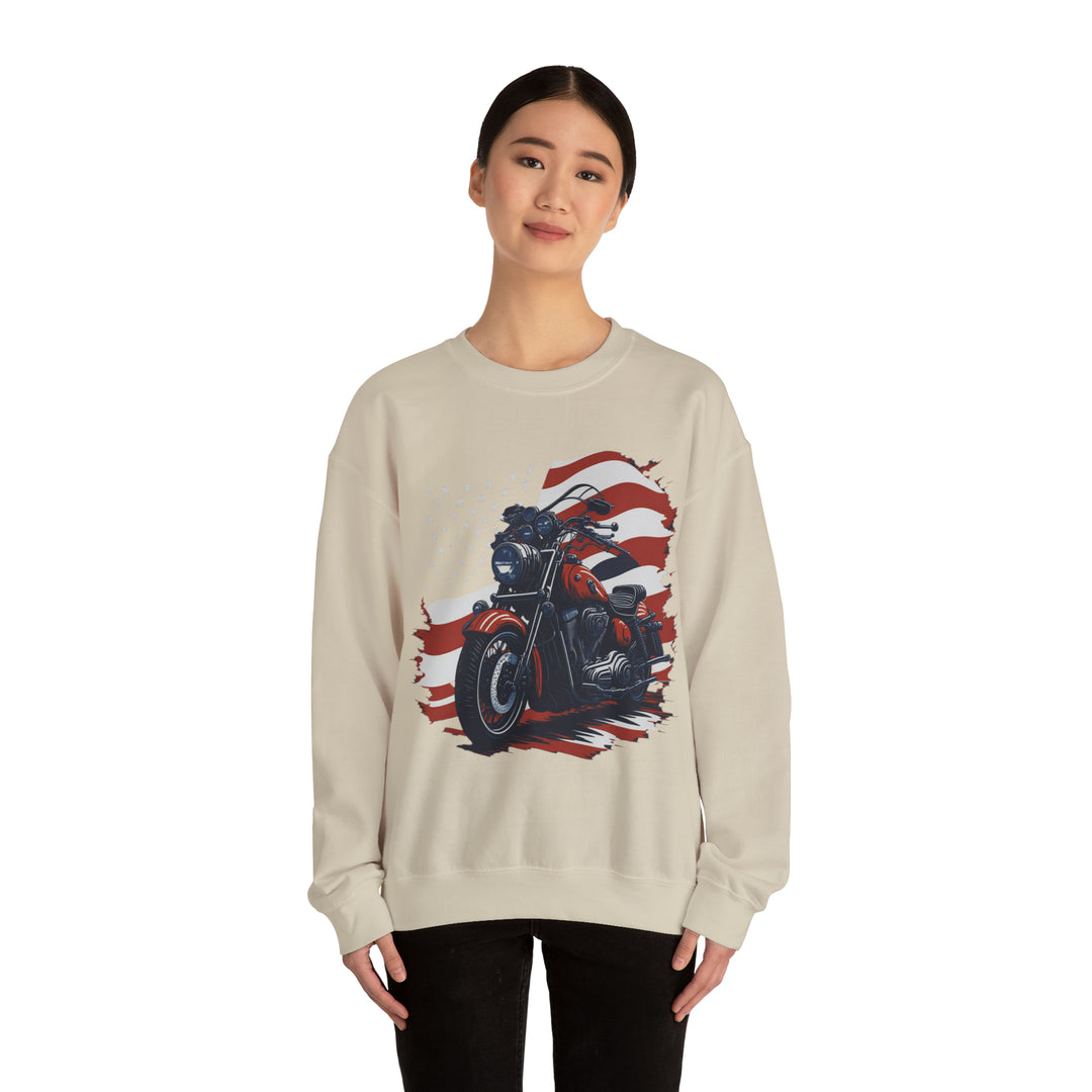 USA Flag Vintage Bike Unisex Heavy Blend Crewneck Sweatshirt - Wave Fusions