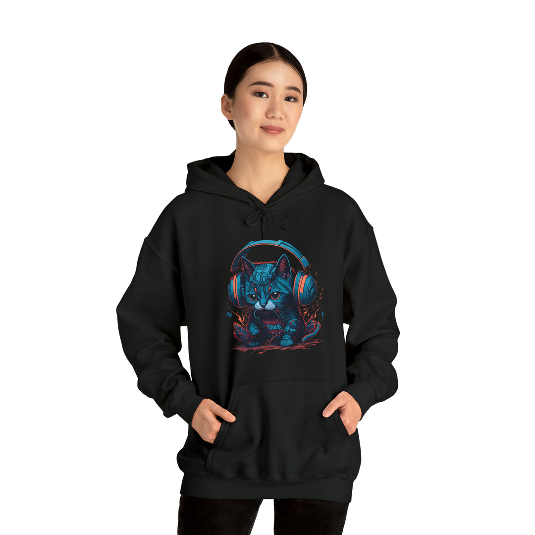 Cat with headset Unisex Hooded Sweatshirt - Wave Fusions