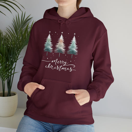 Starry Night Watercolor Christmas Trees Unisex Hoodie - Wave Fusions