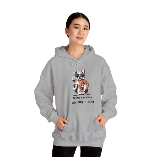 Wine Because Adulting Is Hard  Cat Hoodie - Relaxation Series