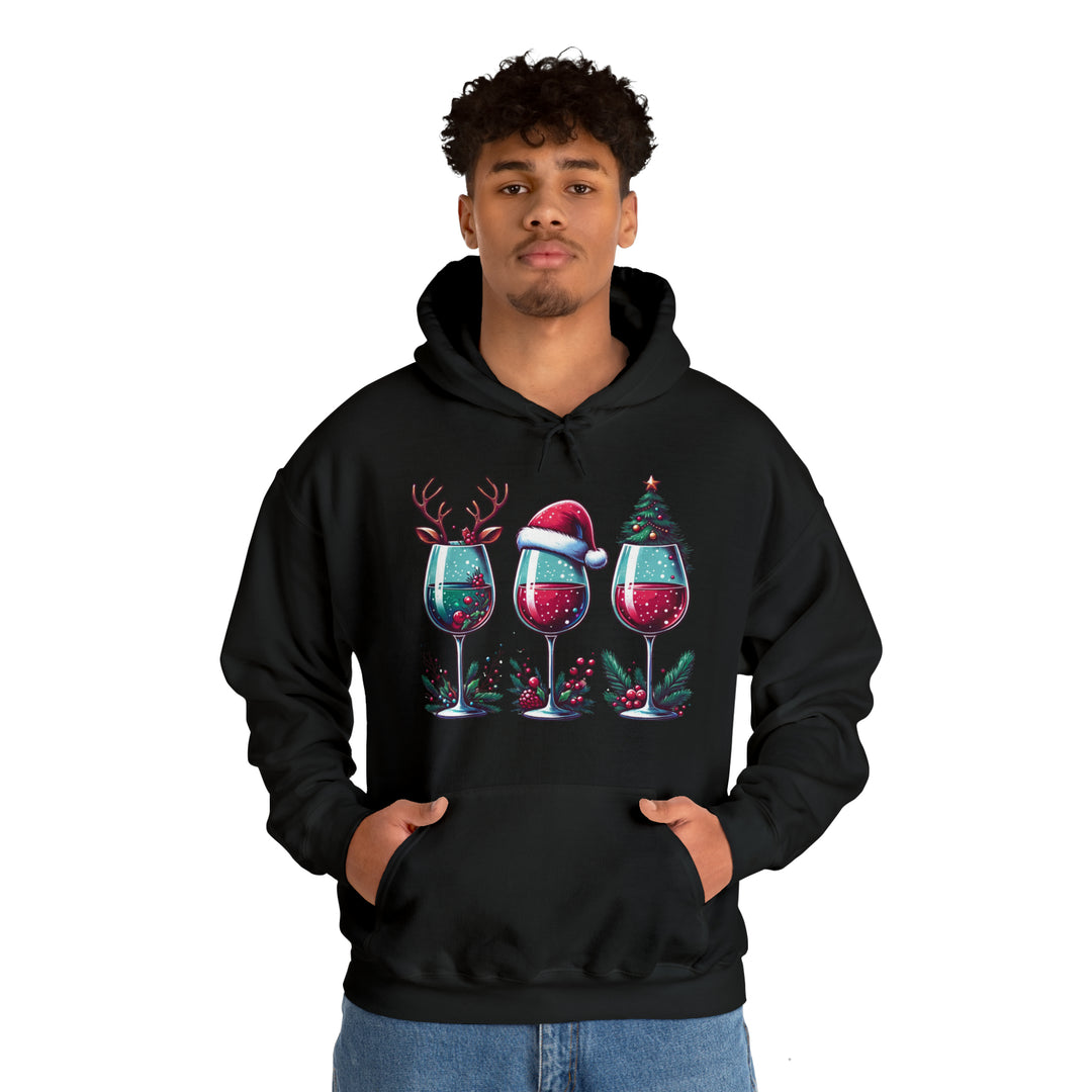 Wine Christmas Spirit Glasses Unisex Hoodie - Wave Fusions