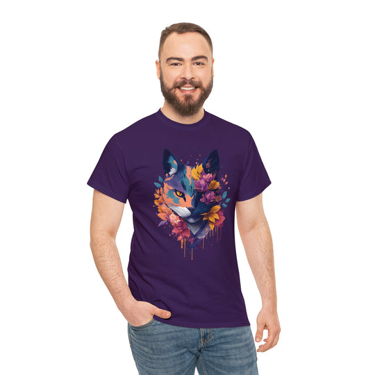 Floral Feline Grace Blossom Kitty T-shirt - Artistic Cat Flair