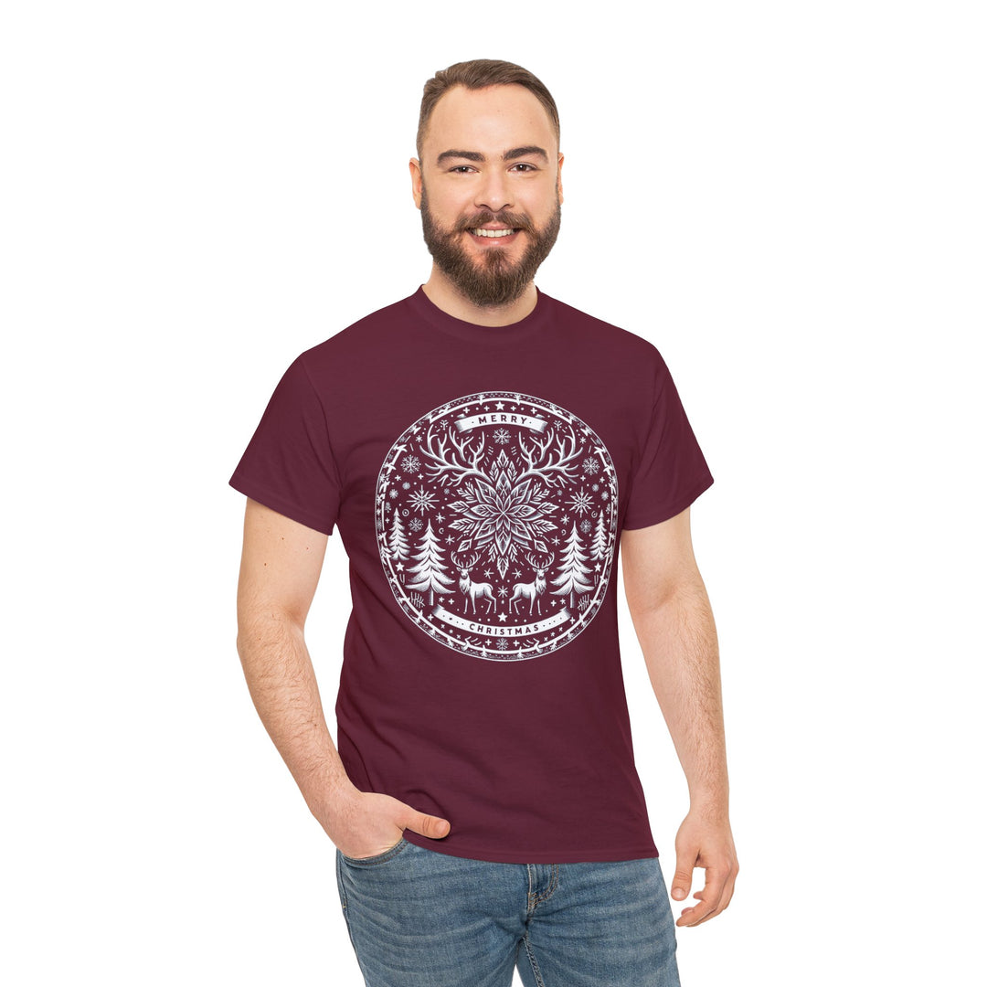 Snowflake Majesty Christmas Medallion Unisex T Shirt - Wave Fusions