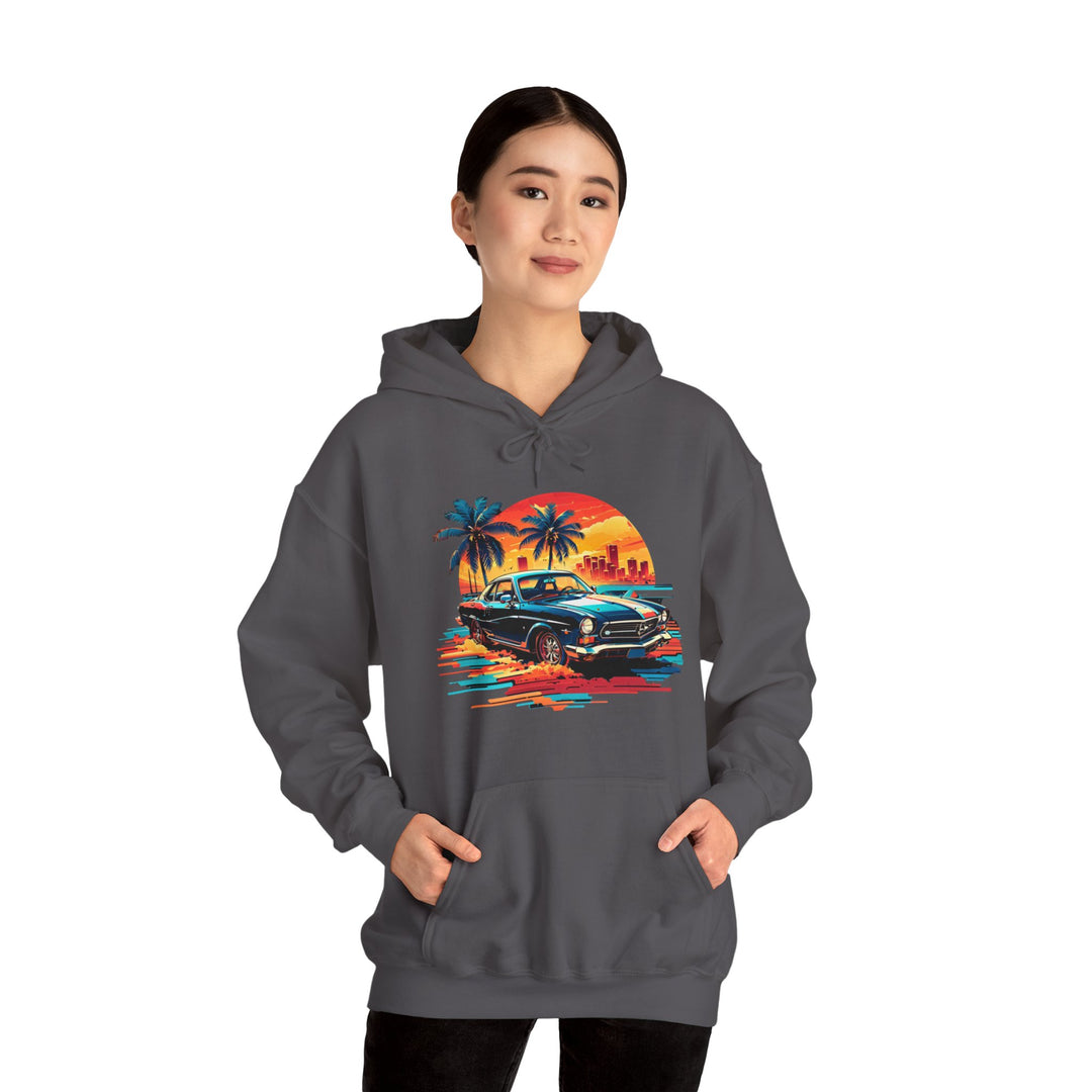 Classic Car Beach Sunset Hoodie - Vintage City Fashion