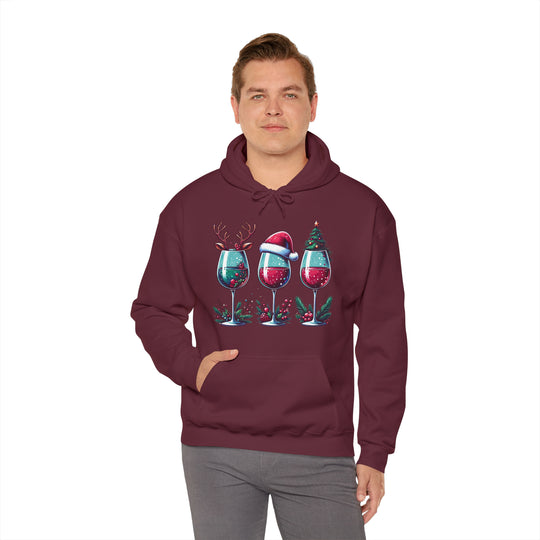 Wine Christmas Spirit Glasses Unisex Hoodie - Wave Fusions