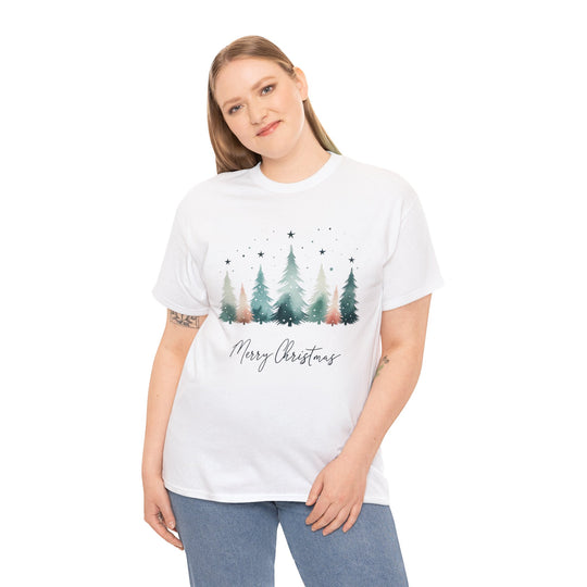 Star & Snow Cute Christmas Trees Unisex T Shirt - Wave Fusions