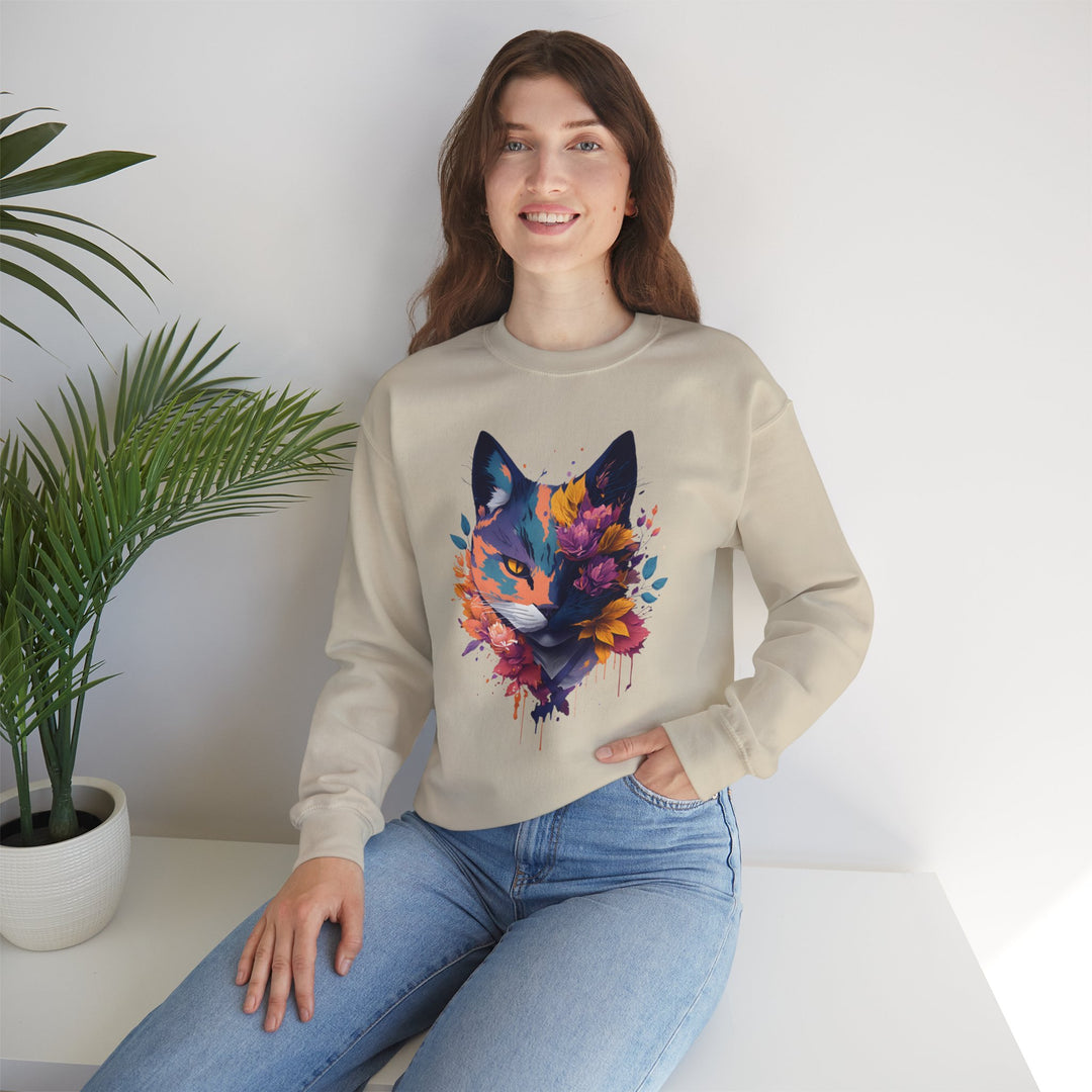 Floral Feline Grace Blossom Kitty Sweatshirt - Artistic Cat Flair