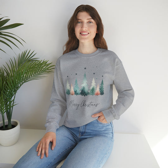 Stars & Snow Cute Christmas Trees Unisex Sweatshirt - Wave Fusions