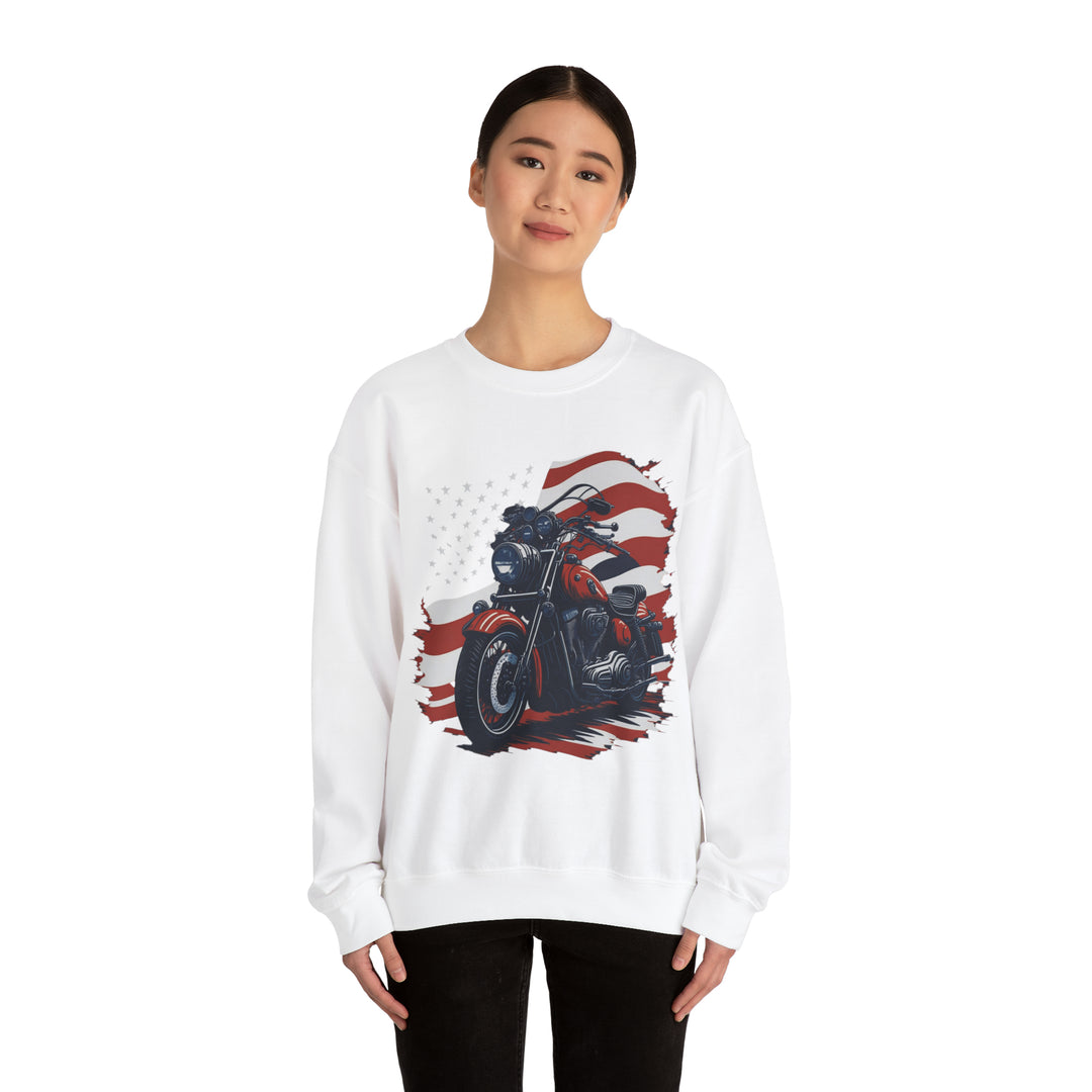 USA Flag Vintage Bike Unisex Heavy Blend Crewneck Sweatshirt - Wave Fusions