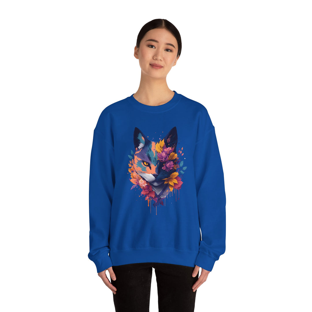 Floral Feline Grace Blossom Kitty Sweatshirt - Artistic Cat Flair