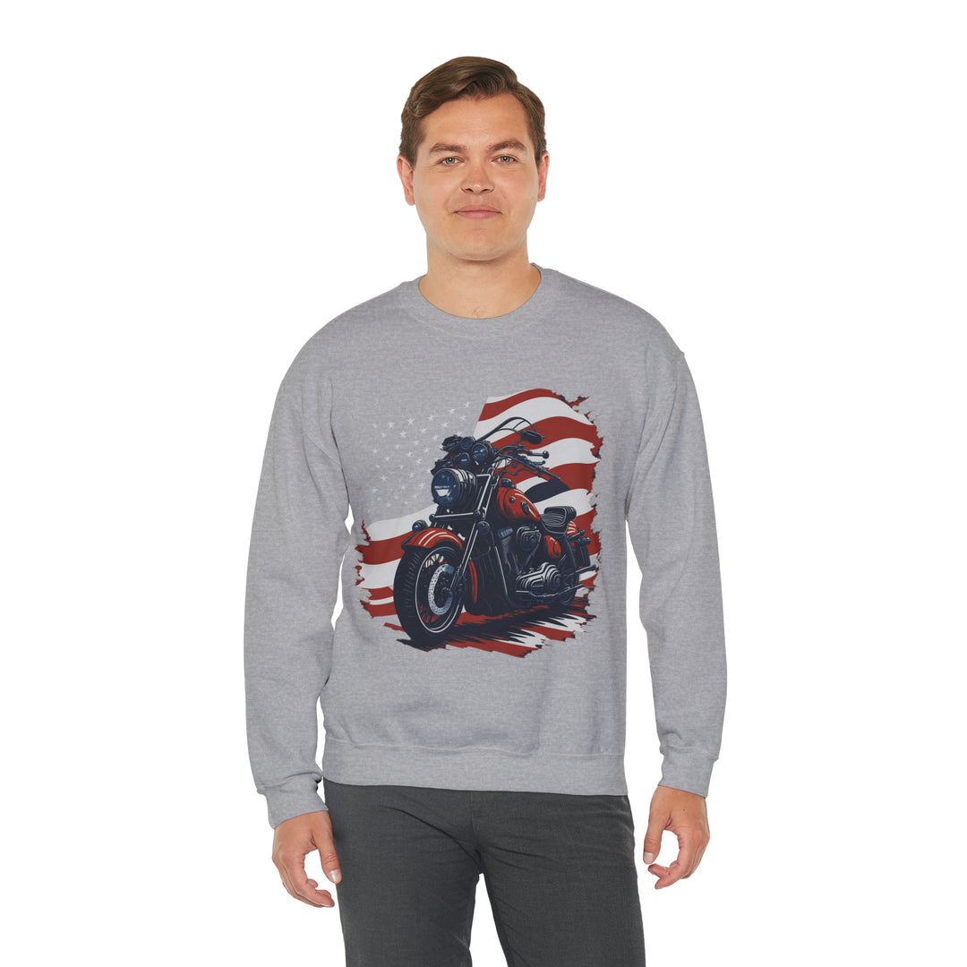 USA Flag Vintage Bike Unisex Heavy Blend Crewneck Sweatshirt - Wave Fusions